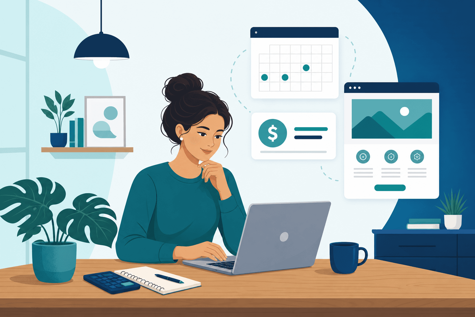 Small business owner reviewing monthly website budget on a laptop