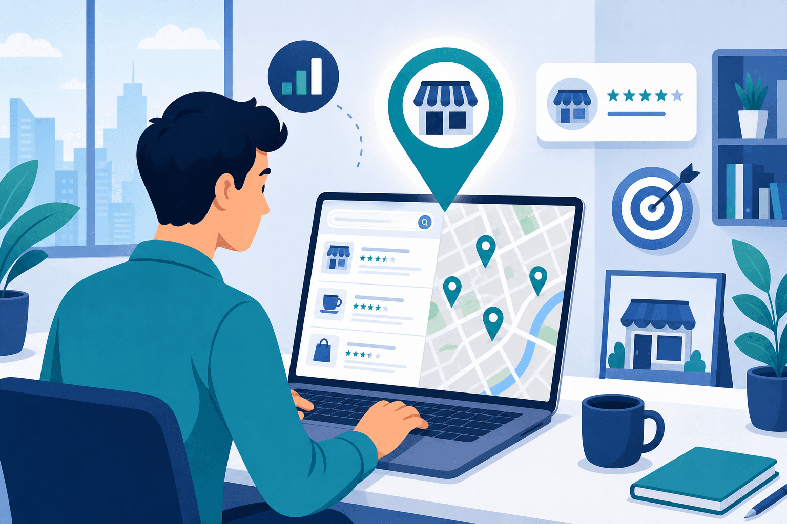 Small business owner learning about local SEO on a laptop